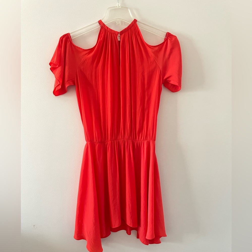 RAMY BROOK Eileen Red Mini Dress Could Shoulder Silky Tunic - Picture 1 of 10